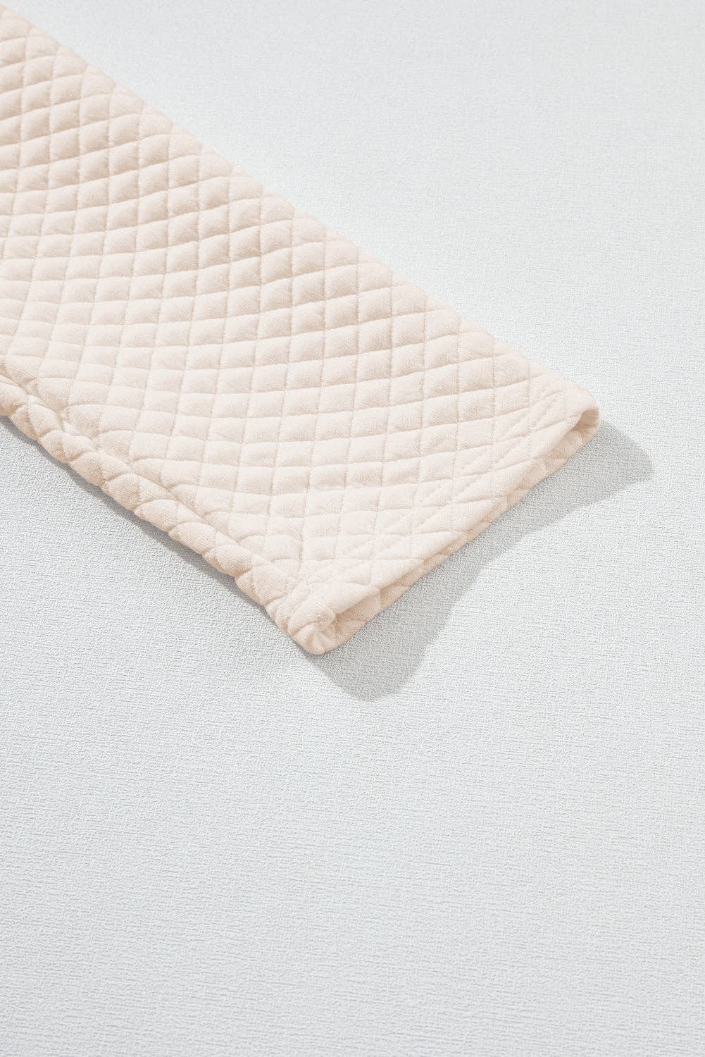 Apricot High Neck Kangaroo Pocket Quilted Sweatshirt