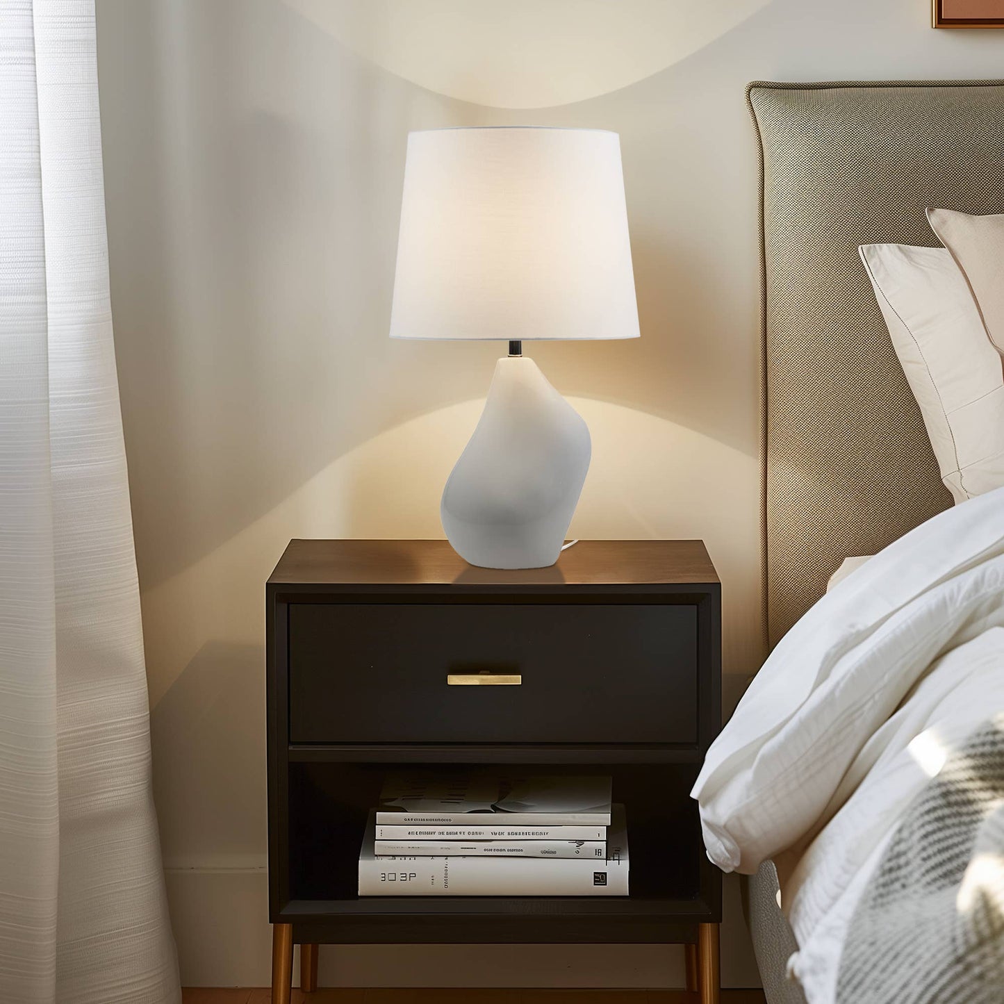 Asymmetrical Ombre Grey Ceramic Table Lamp, Grey SET OF 2