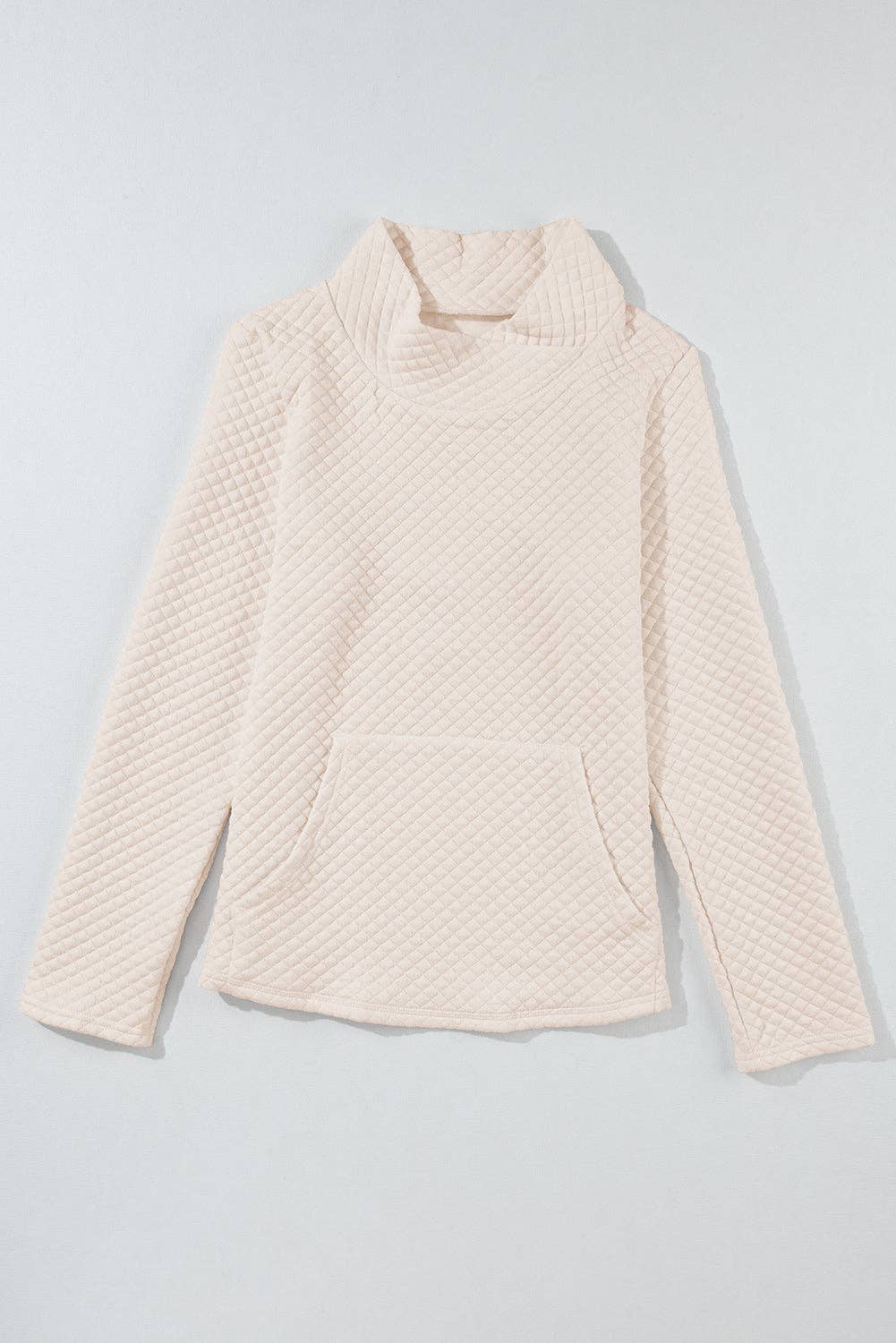 Apricot High Neck Kangaroo Pocket Quilted Sweatshirt