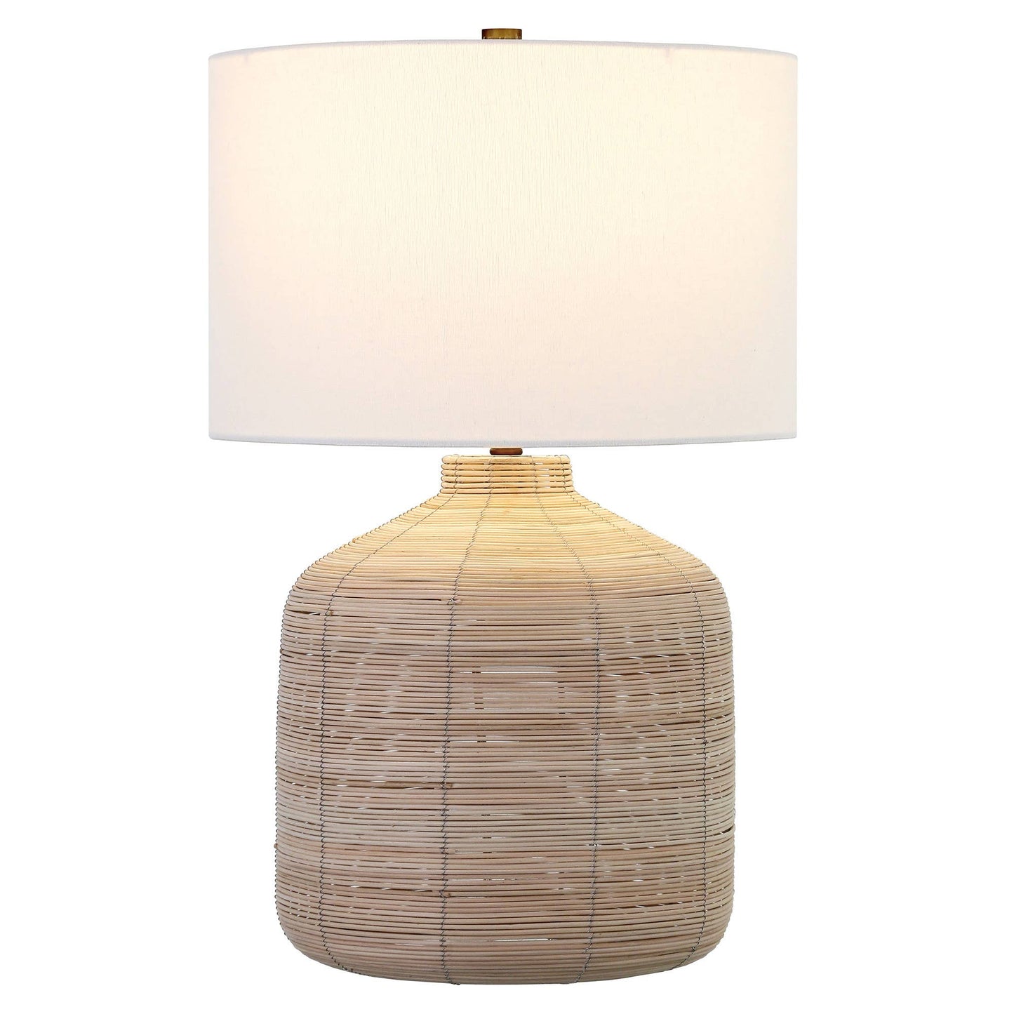 27" Natural Rattan Table Lamp With White Drum Shade SET OF 2