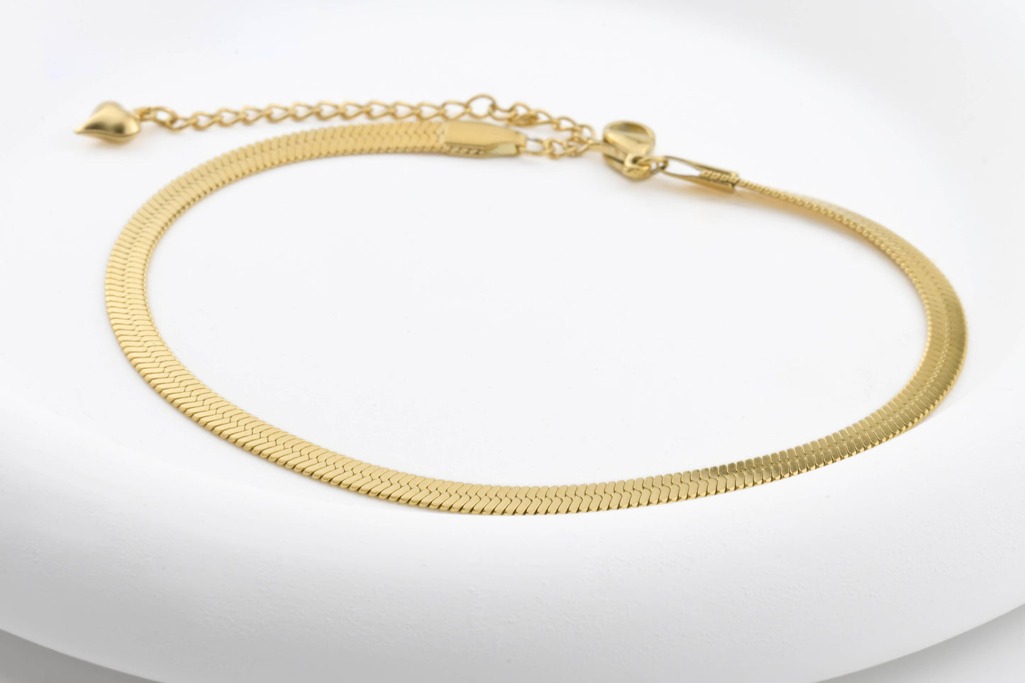 Gold Herringbone Anklet - Stainless Steel Snake Chain Anklet