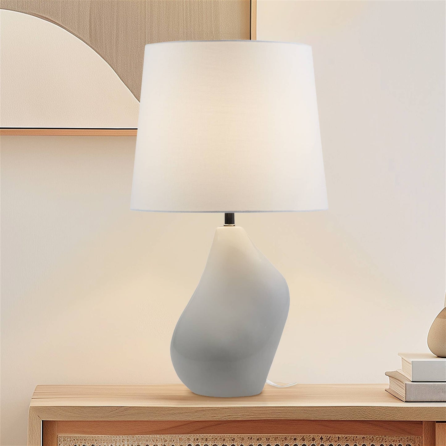 Asymmetrical Ombre Grey Ceramic Table Lamp, Grey SET OF 2