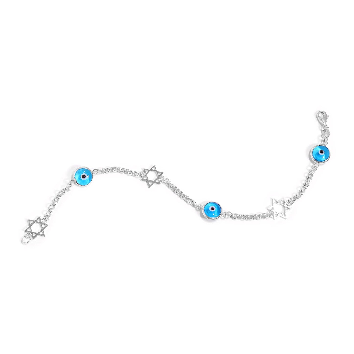 Sterling Silver Blue Evil Eye Star of David Bracelet