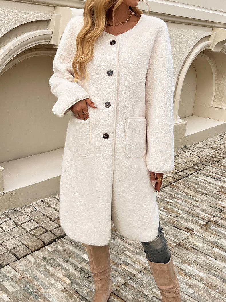Cardigan Ribbed Pocket Trench Coat Jacket Apricot