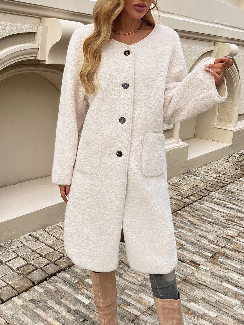 Cardigan Ribbed Pocket Trench Coat Jacket Apricot