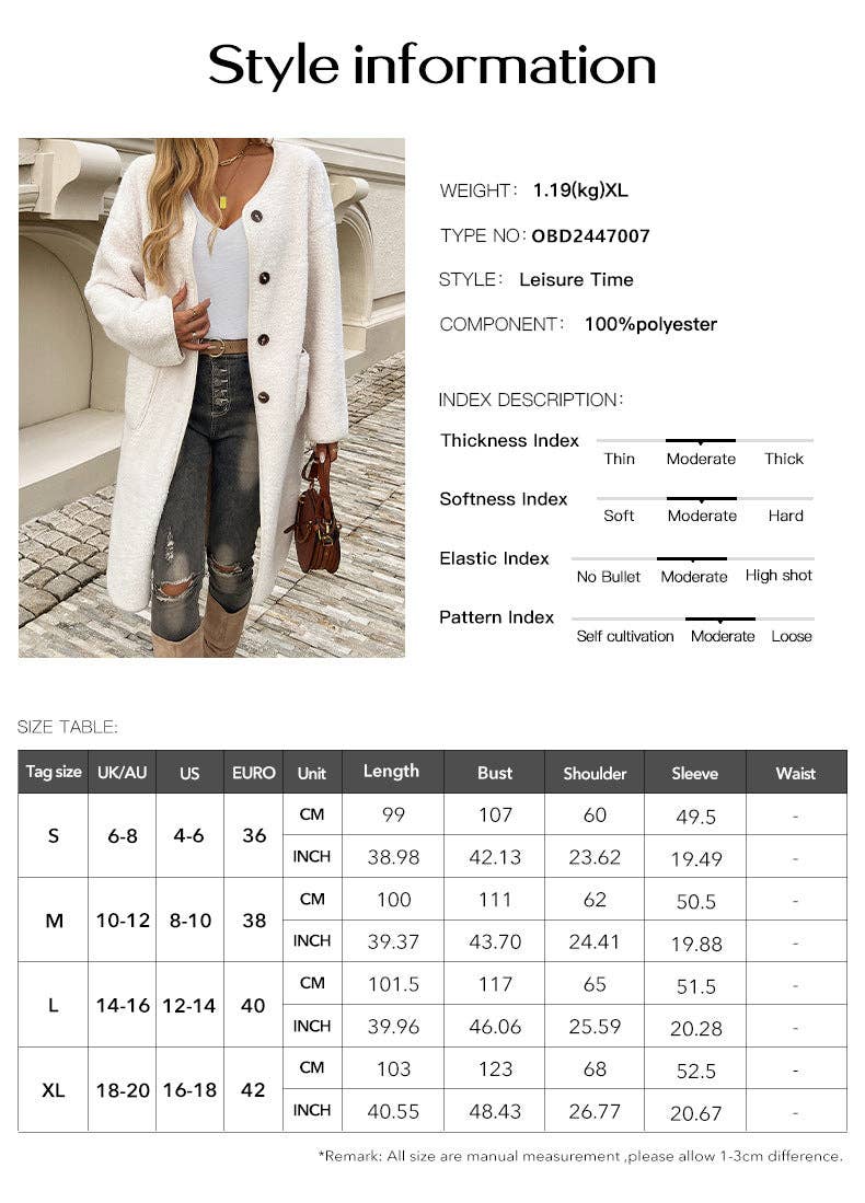 Cardigan Ribbed Pocket Trench Coat Jacket Apricot