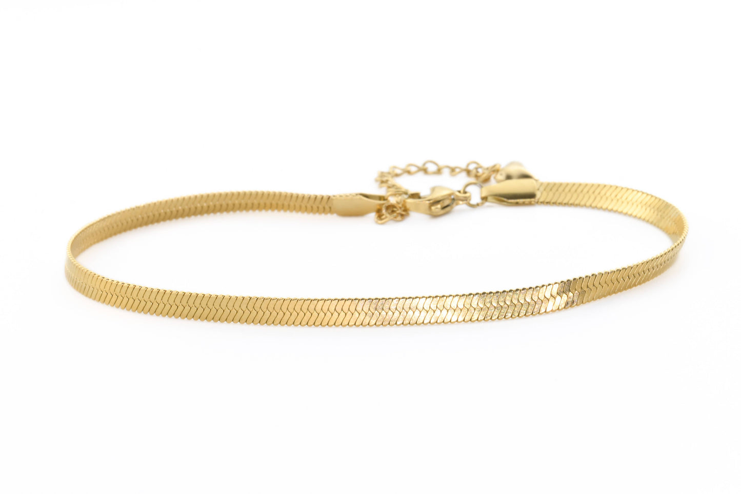 Gold Herringbone Anklet - Stainless Steel Snake Chain Anklet