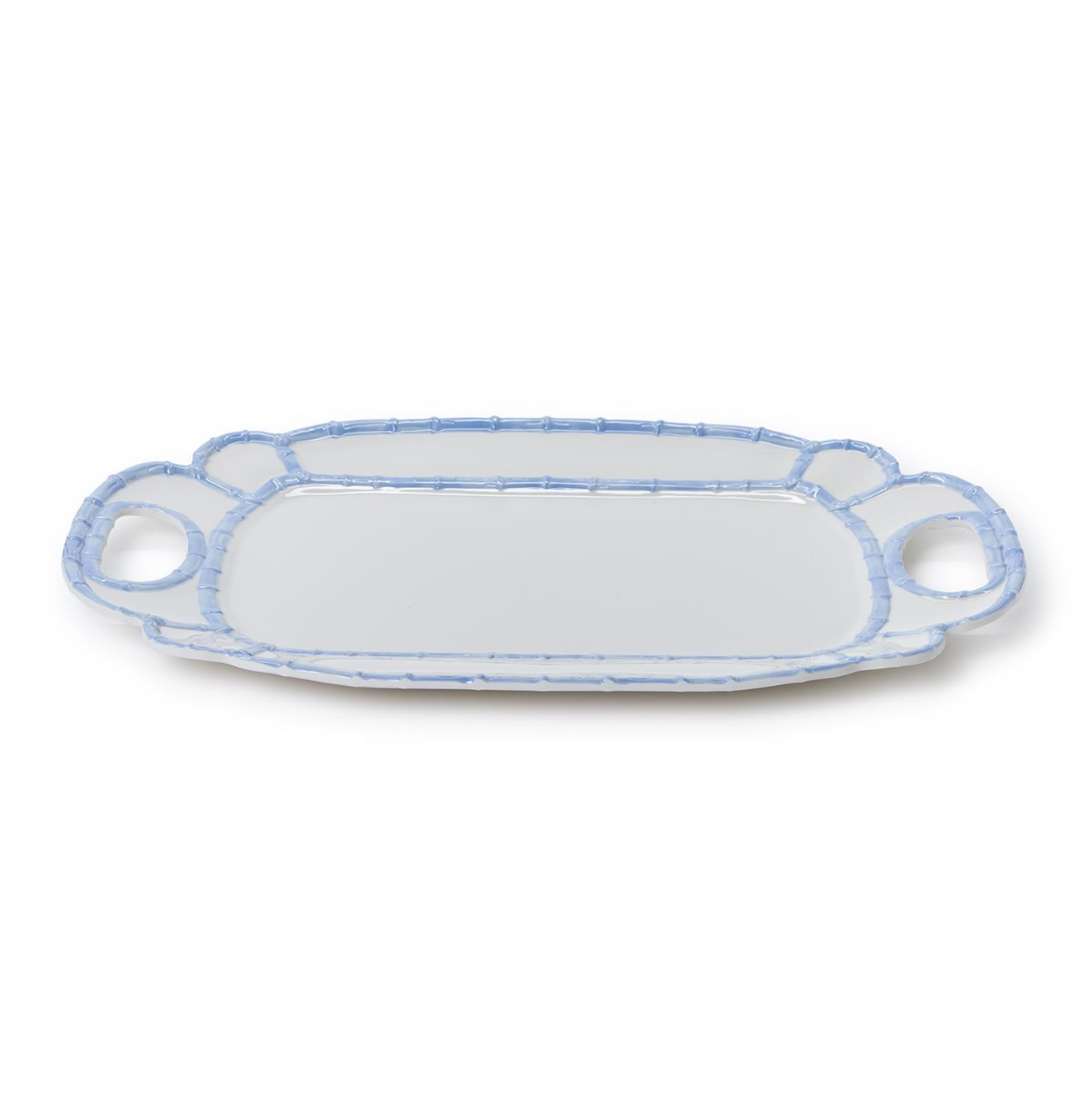 French Blue Bamboo Touch 14 1/2" x 20" Platter with Bamboo Rim Design