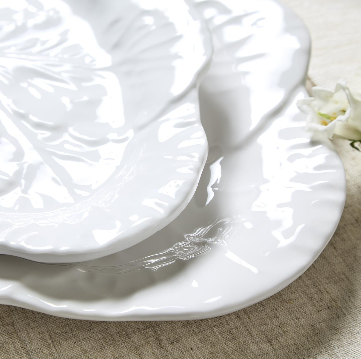Set of 2 White Cabbage Pattern Melamine Serving Trays / Platters