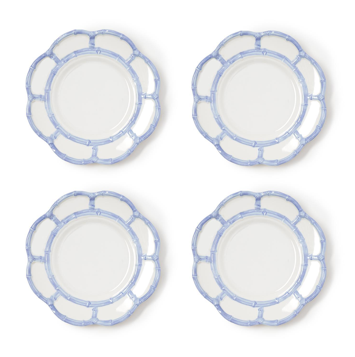 French Blue Bamboo Touch Set of 4 Dinner Plates with Bamboo Rim