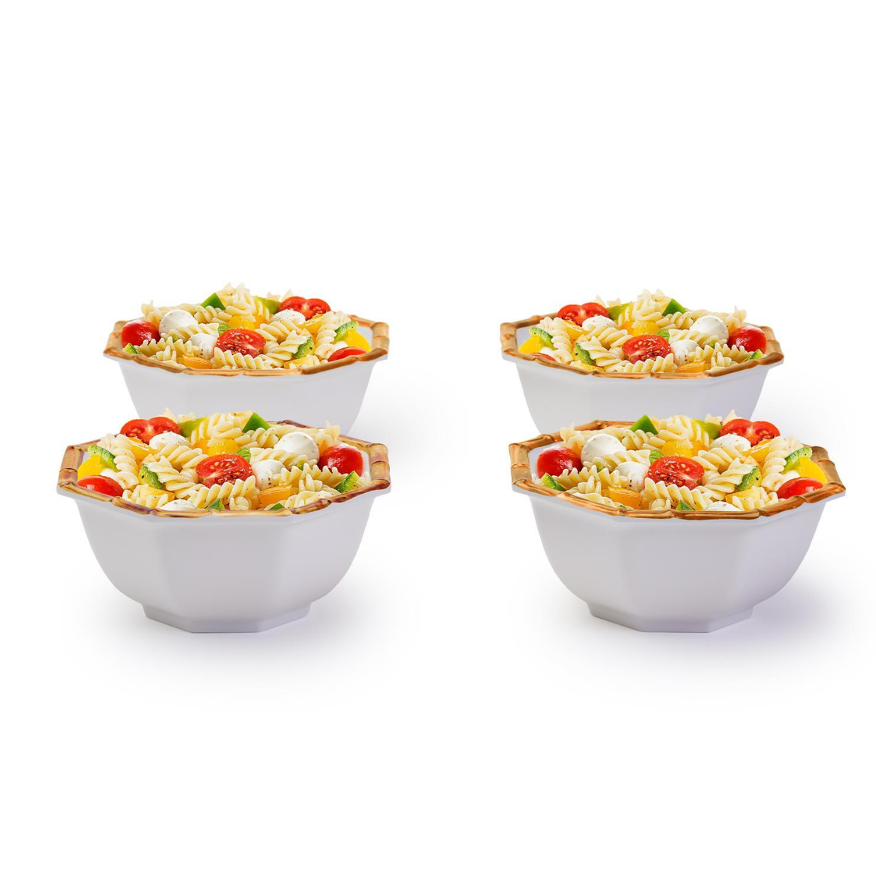 Bamboo Touch Set of 4 Octagonal Multipurpose Individual Bowls with Bamboo Rim Design