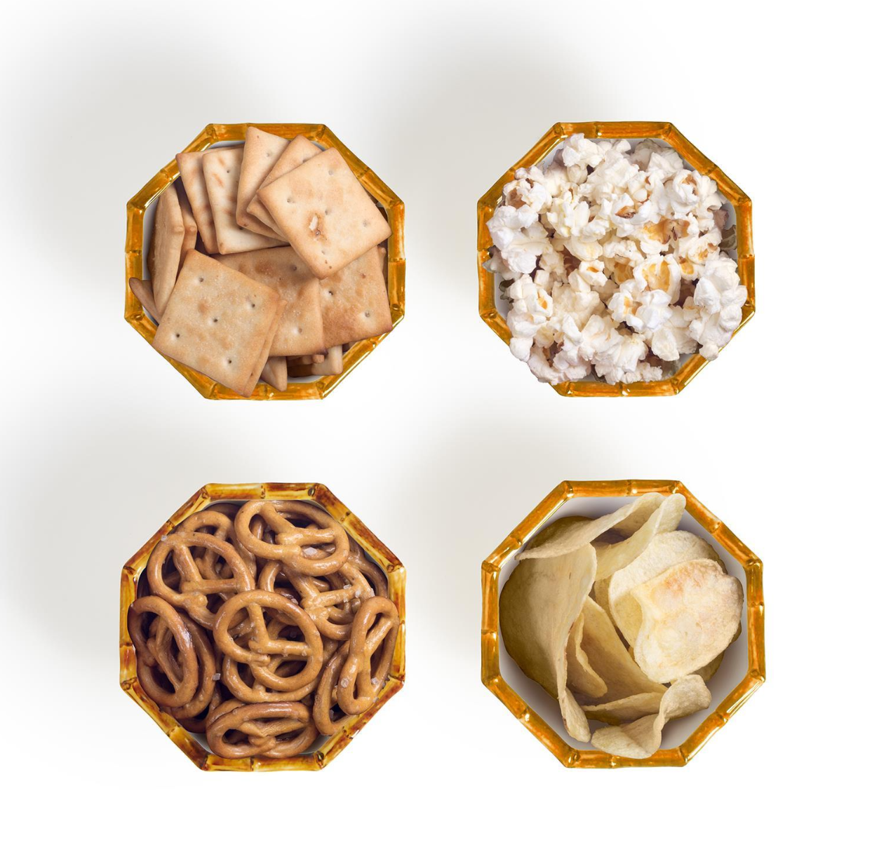 Bamboo Touch Set of 4 Octagonal Multipurpose Individual Bowls with Bamboo Rim Design