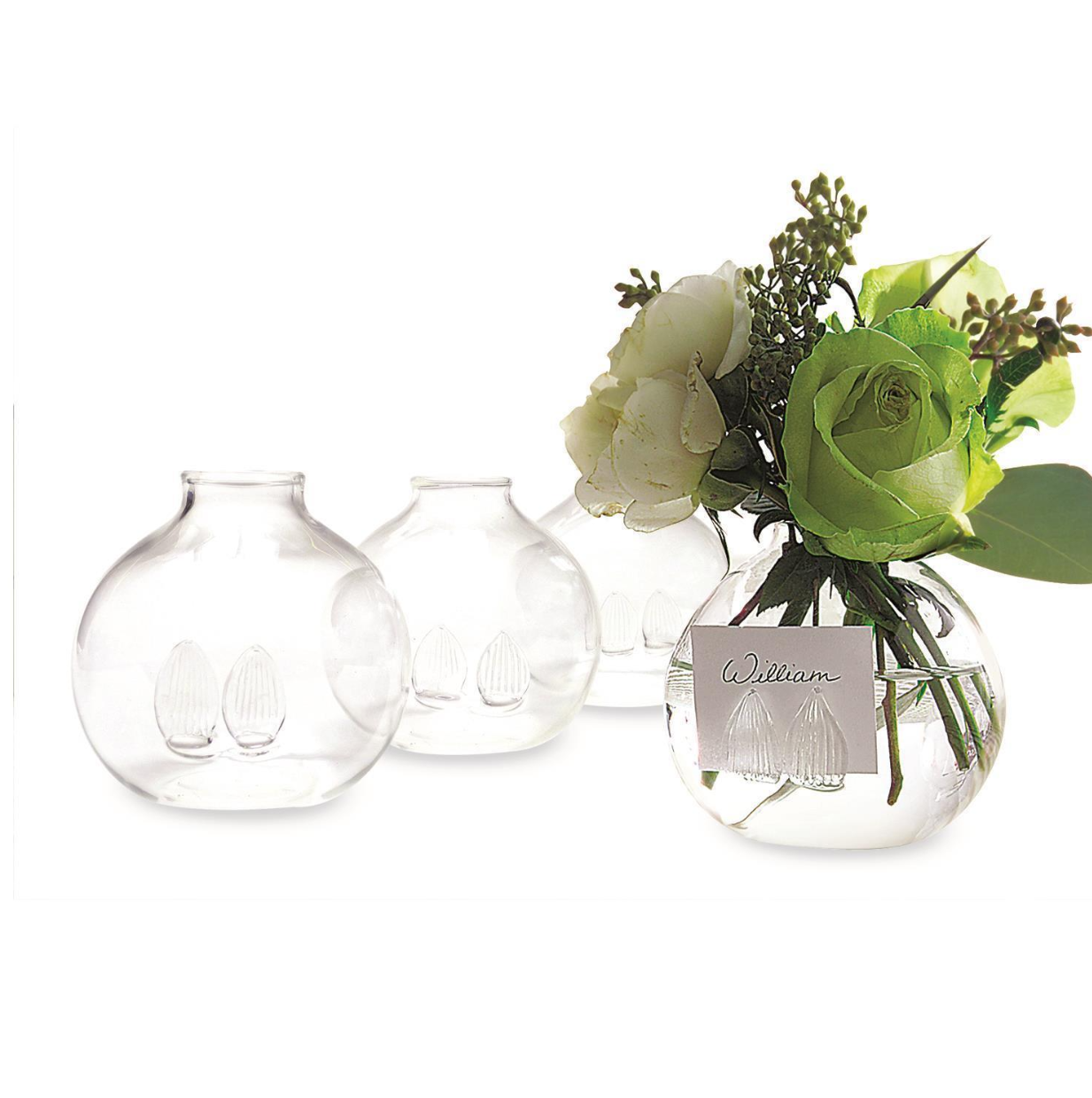Be Seated Set of 4 Bud Vase/Place Card Holder in Gift Box - Hand-Blown Glass