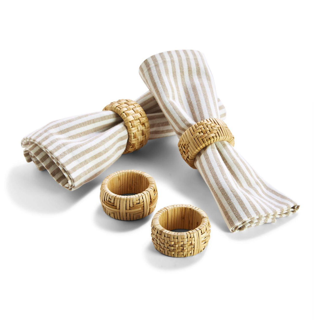 Set of 4 Hand-Crafted Cane Napkin Rings - Cane/Plastic