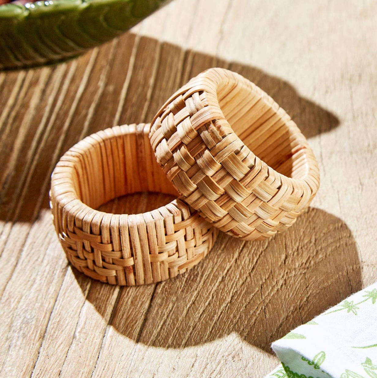 Set of 4 Hand-Crafted Cane Napkin Rings - Cane/Plastic
