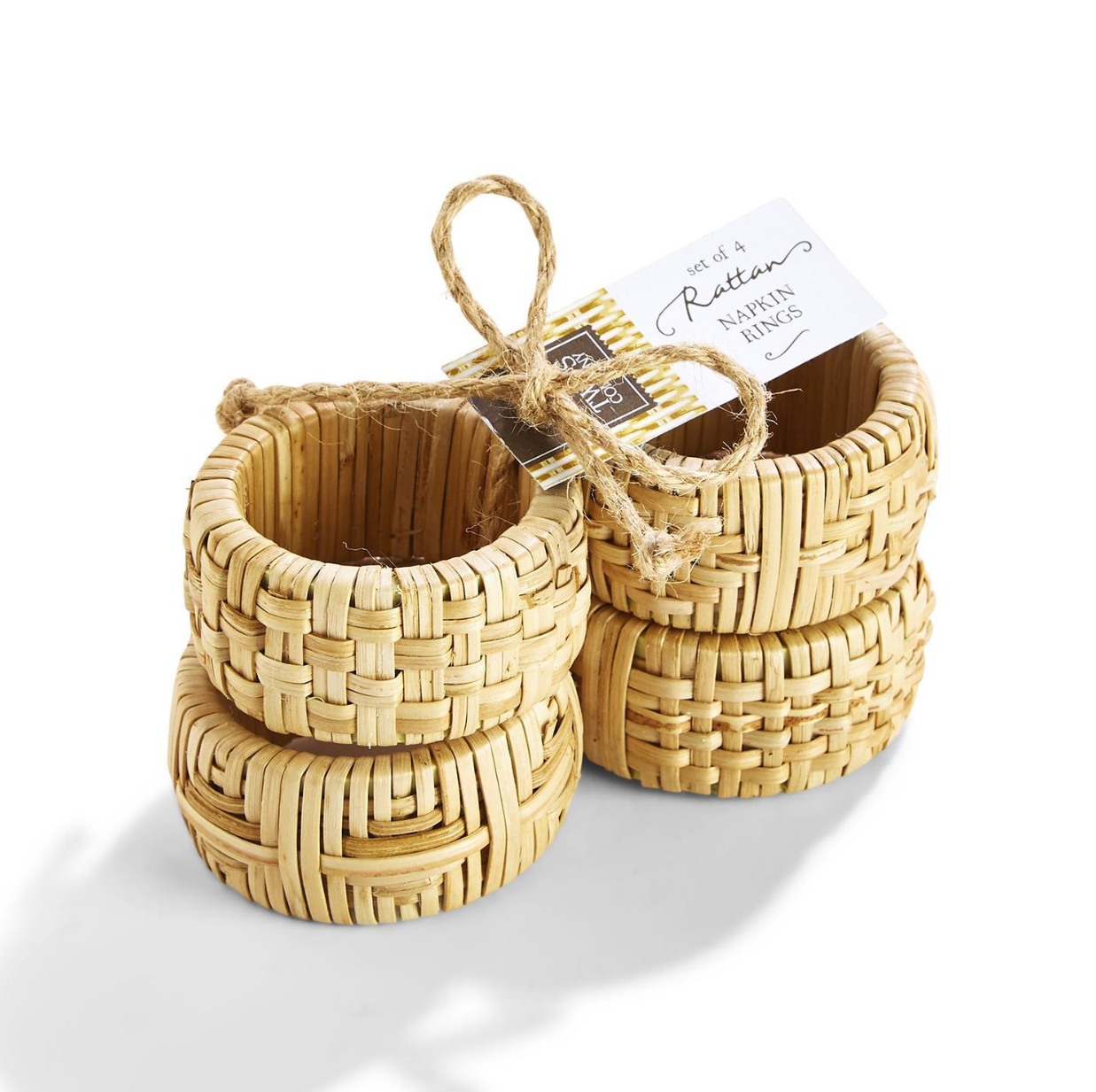 Set of 4 Hand-Crafted Cane Napkin Rings - Cane/Plastic