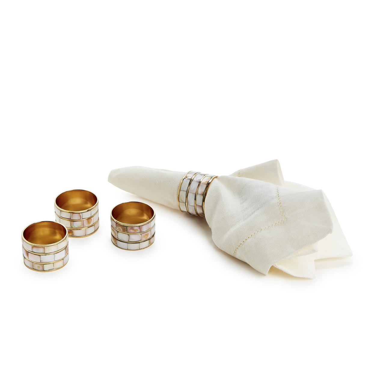Set of 4 Mother of Pearl Napkin Ring Holder in Gift Box - MOP/Brass