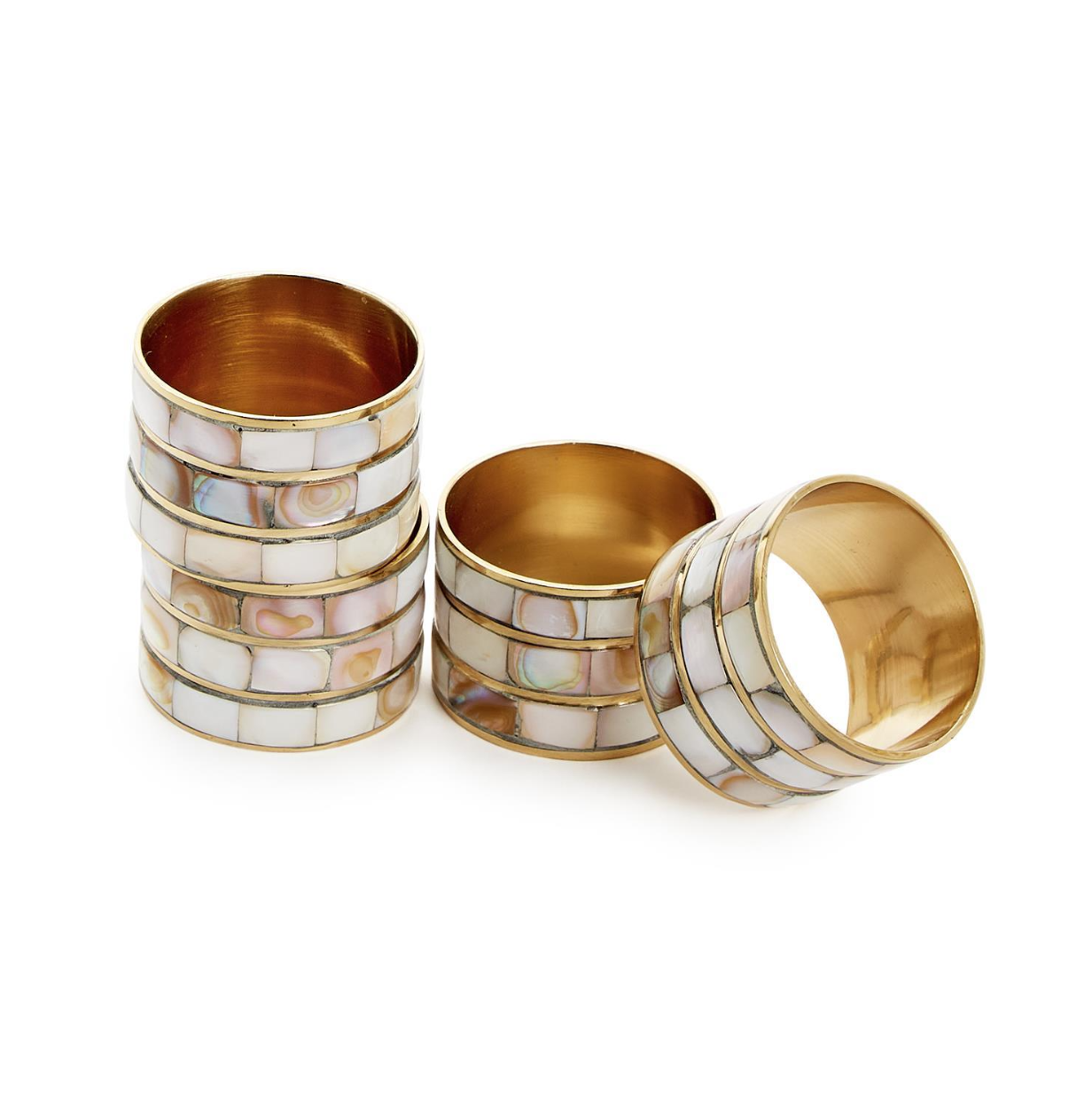 Set of 4 Mother of Pearl Napkin Ring Holder in Gift Box - MOP/Brass