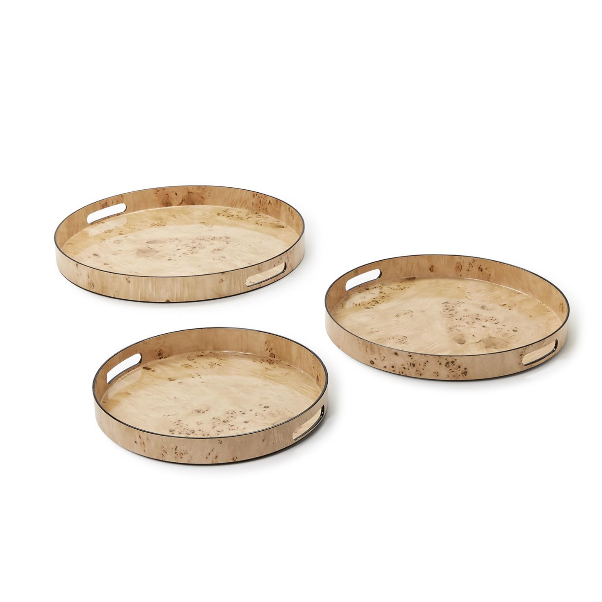 Set of 3 Burled Wood Pattern Round Tray