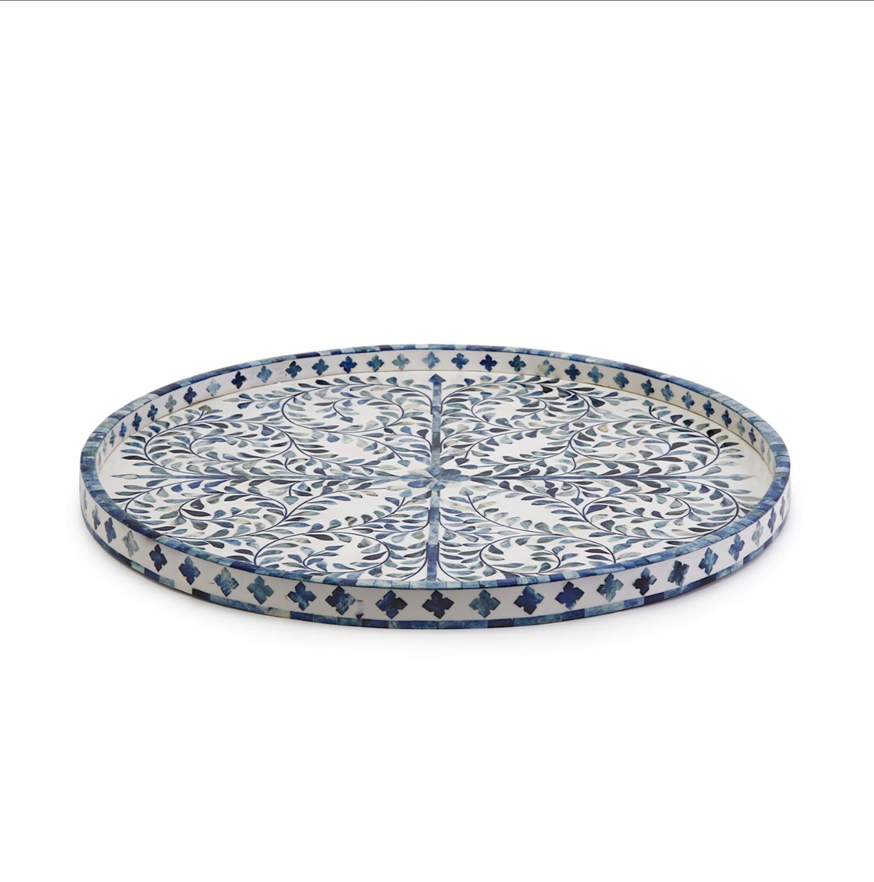 Jaipur Palace Blue and White Inlaid Decorative Round Serving Tray