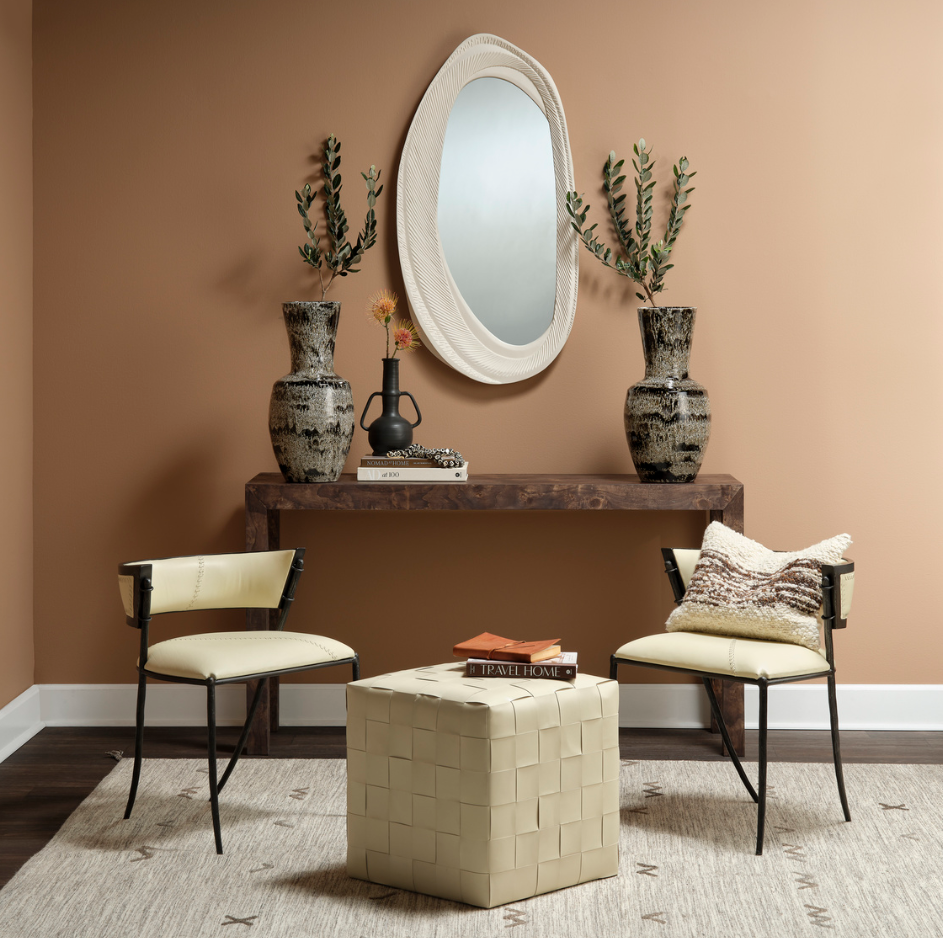 Woven Leather Ottoman White