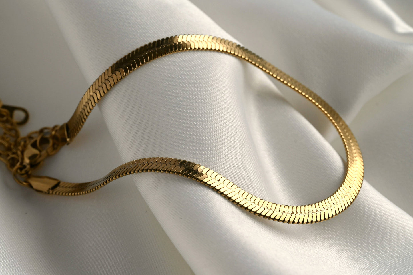 Gold Herringbone Anklet - Stainless Steel Snake Chain Anklet