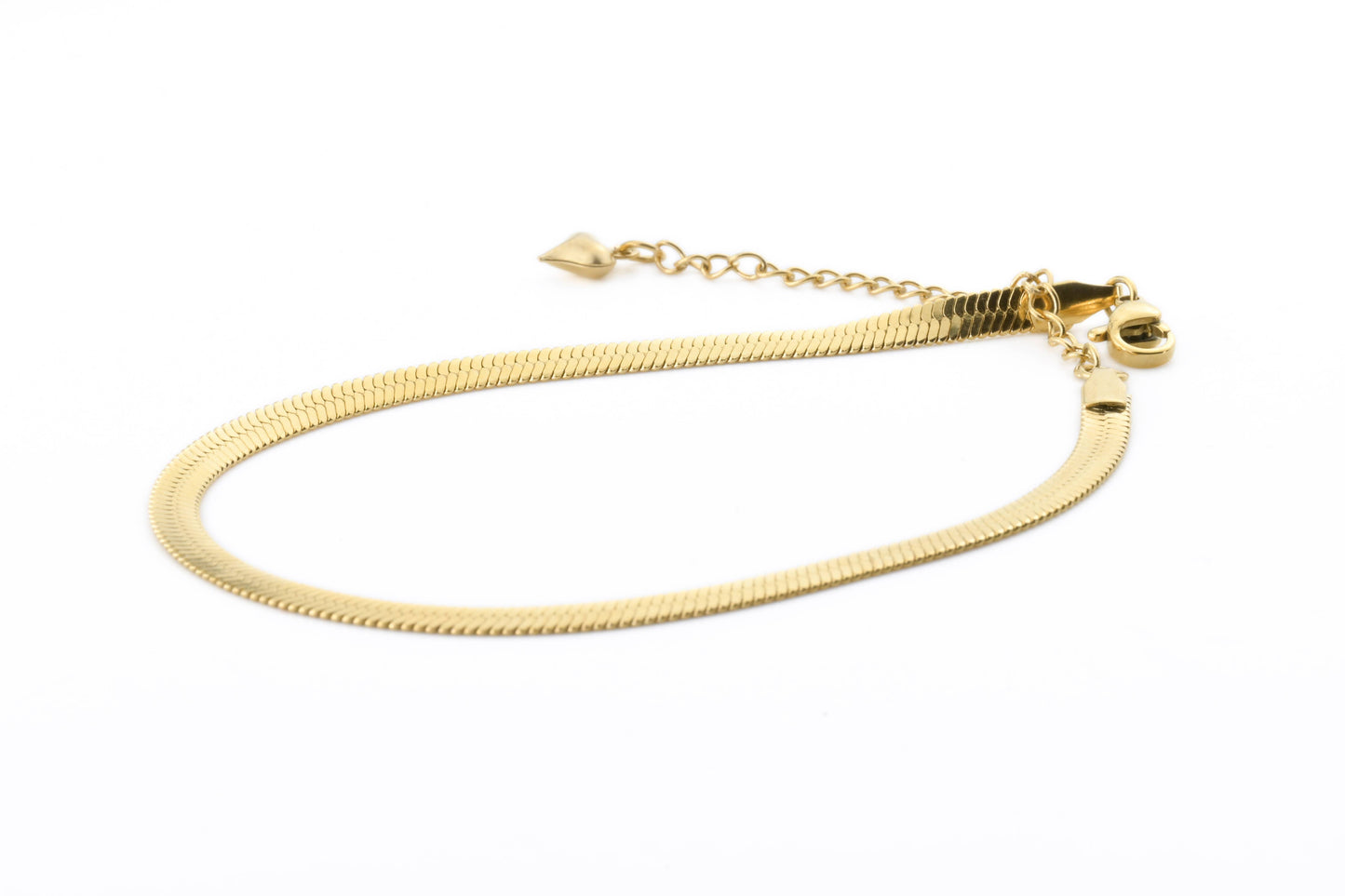 Gold Herringbone Anklet - Stainless Steel Snake Chain Anklet