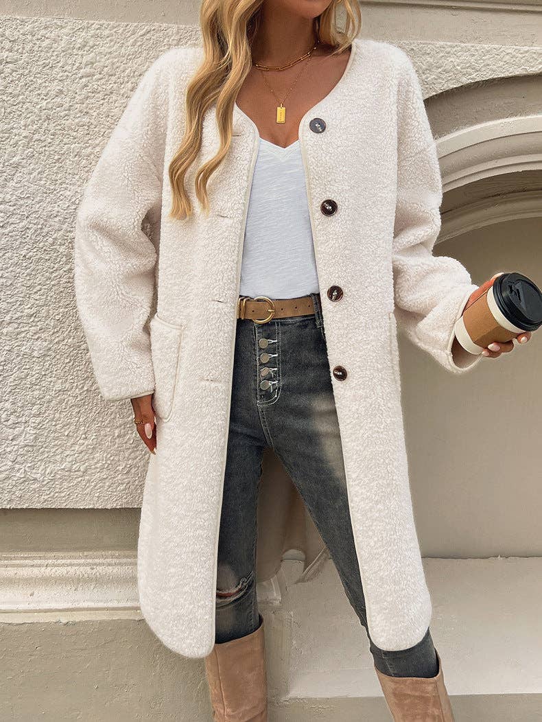 Cardigan Ribbed Pocket Trench Coat Jacket Apricot
