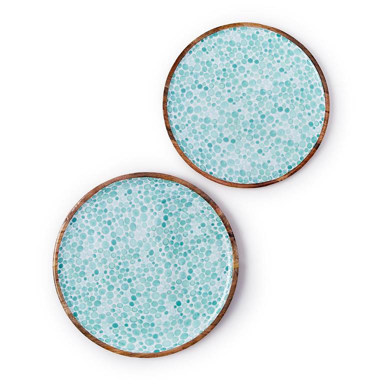 Two's Company S/2 Drops Hand-Crafted Wood Round Tray