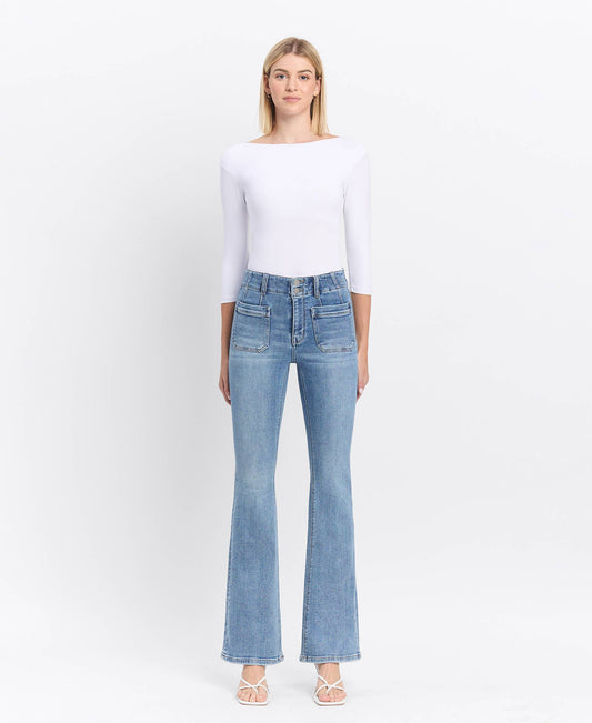 Flying Monkey High Rise Front Pocket with Dart Detail Flare Jeans