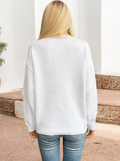 Women's American Flag Knit Sweater with Crew Neck and Long Sleeves