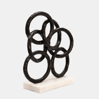 Sagebrook Accessories: Black Metal Rings On Marble Base