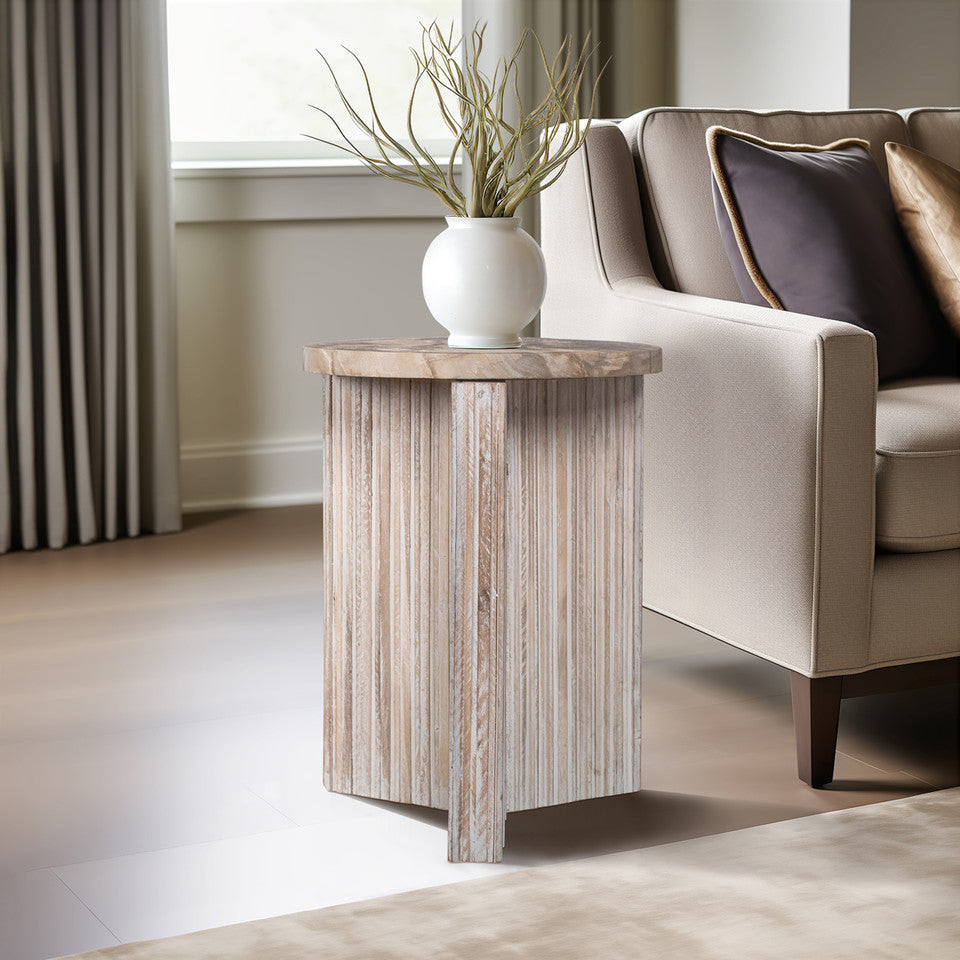 Sagebrook Home: Petrified Wood And Teak 20" Accent Table