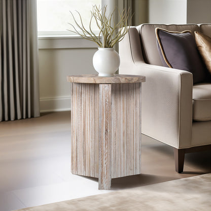 Sagebrook Home: Petrified Wood And Teak 20" Accent Table
