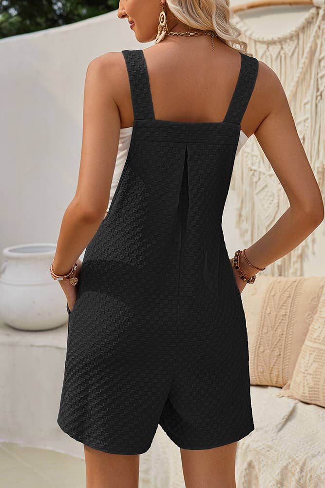 Plain Texture Pockets Buttoned One Piece Romper