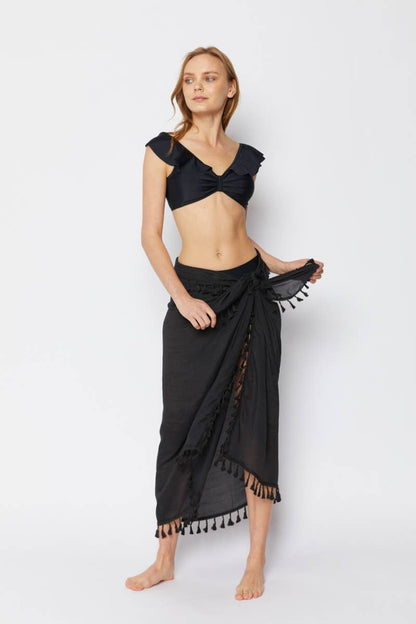 Long Wrap Cover Up with Tassel Detail