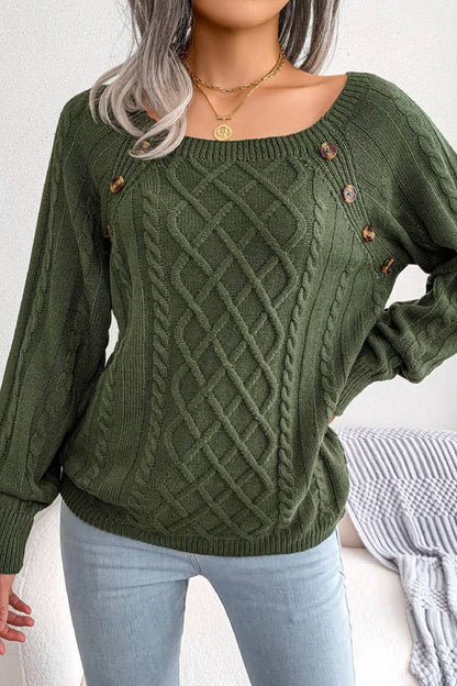 Cable Knit Button Detailed Pullover Sweater