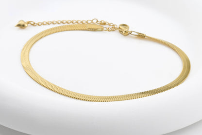 Gold Herringbone Anklet - Stainless Steel Snake Chain Anklet