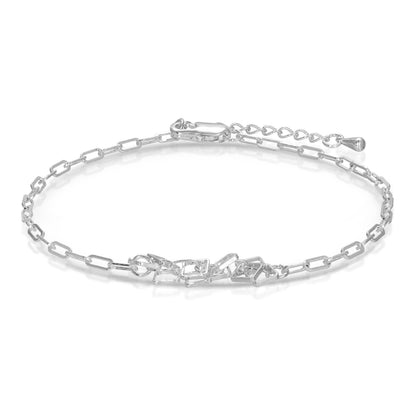 Ankle Bracelet - Silver paper clip and Square chain