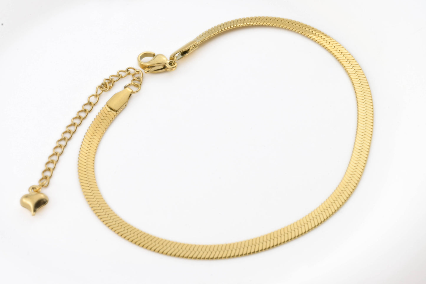 Gold Herringbone Anklet - Stainless Steel Snake Chain Anklet