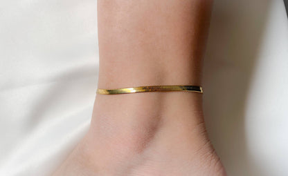 Gold Herringbone Anklet - Stainless Steel Snake Chain Anklet