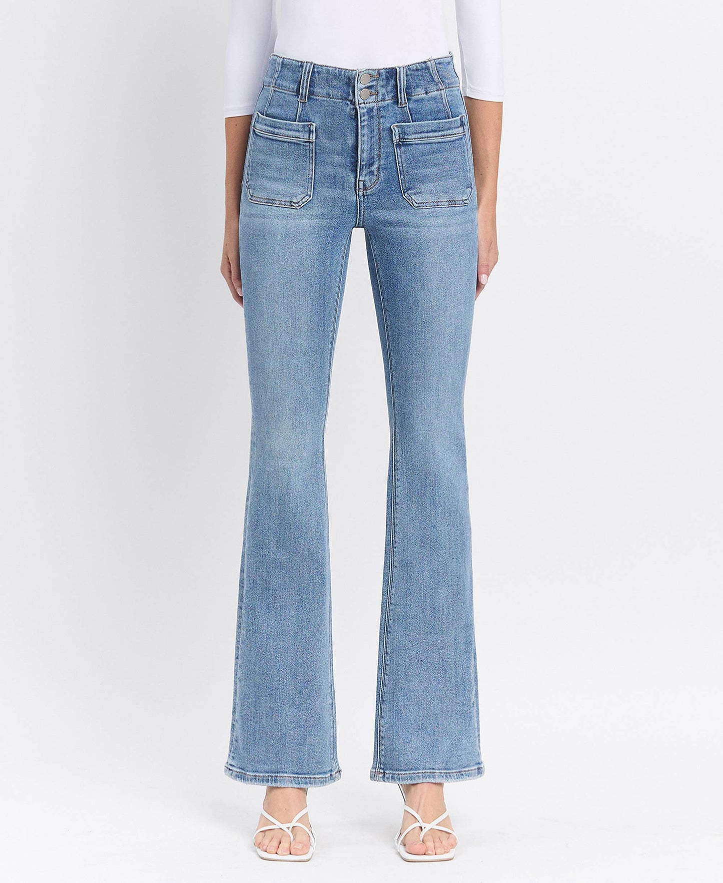 Flying Monkey High Rise Front Pocket with Dart Detail Flare Jeans
