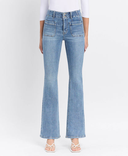Flying Monkey High Rise Front Pocket with Dart Detail Flare Jeans