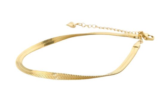Gold Herringbone Anklet - Stainless Steel Snake Chain Anklet
