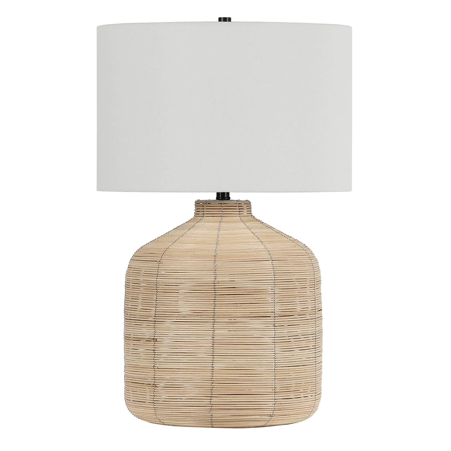 27" Natural Rattan Table Lamp With White Drum Shade SET OF 2