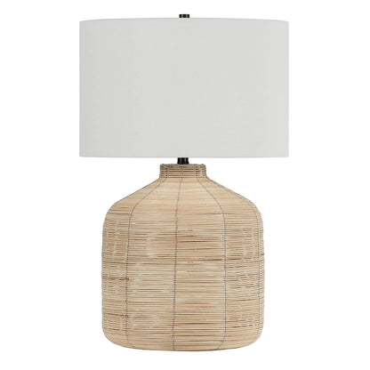 27" Natural Rattan Table Lamp With White Drum Shade SET OF 2