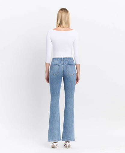 Flying Monkey High Rise Front Pocket with Dart Detail Flare Jeans