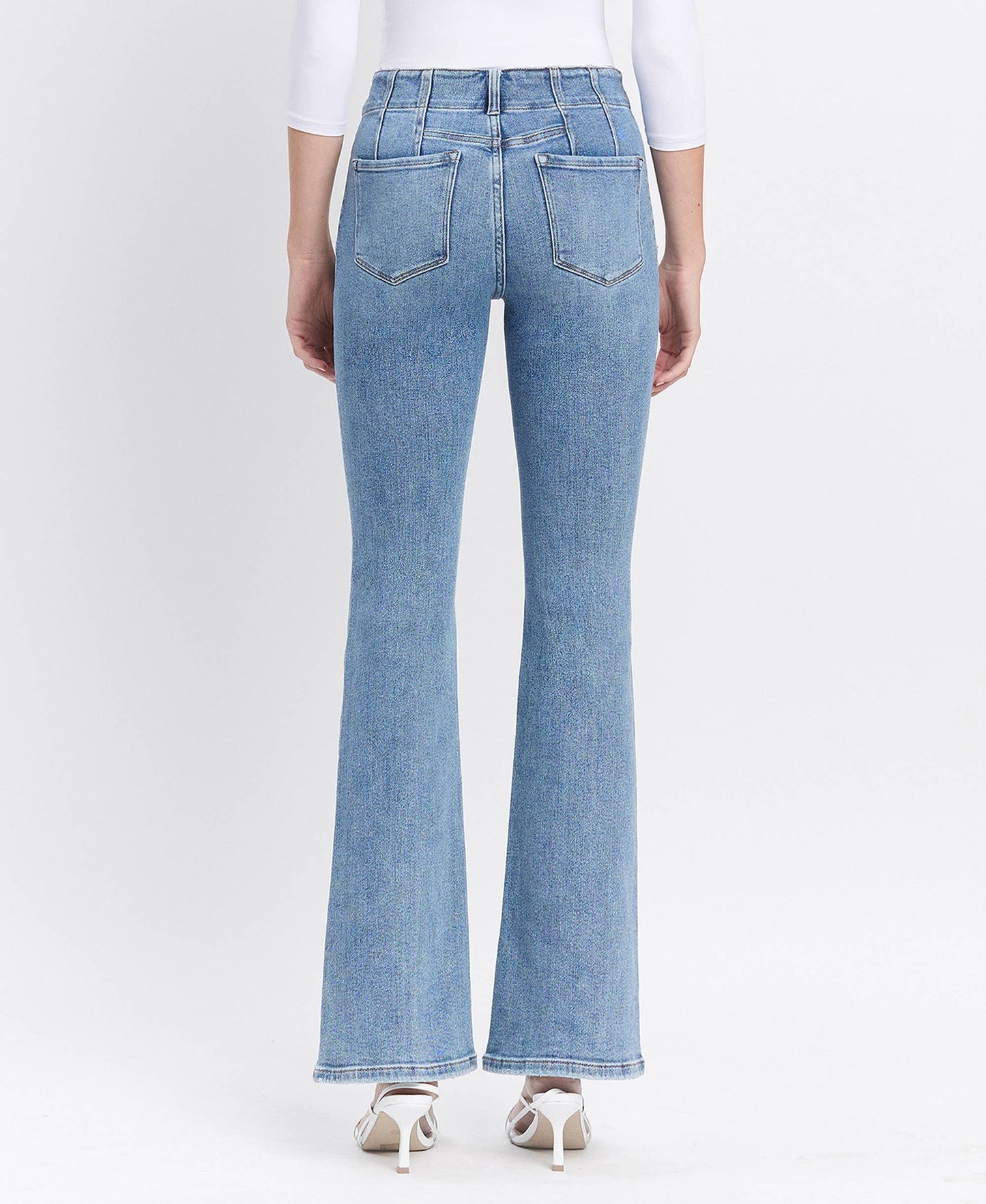 Flying Monkey High Rise Front Pocket with Dart Detail Flare Jeans