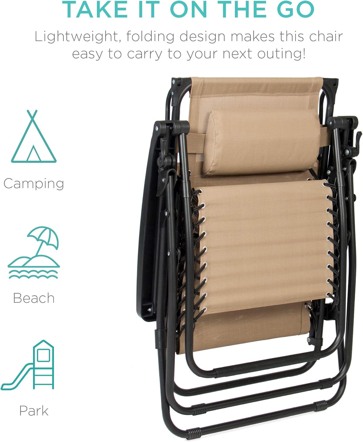 Outdoor Gravity Chair With Sunshade and Drink Tray - Beige
