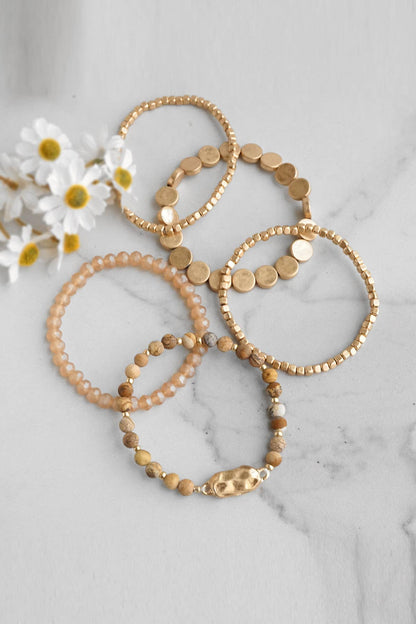 5 piece Boho Beaded Bracelet Stack Semi precious glass beads